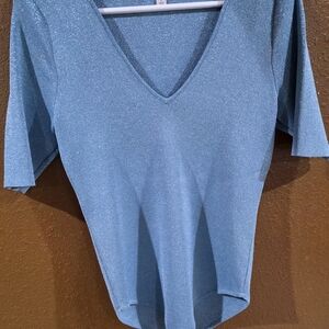 Eva Mendes for New York & Company Shimmering Blue V-Neck Blouse